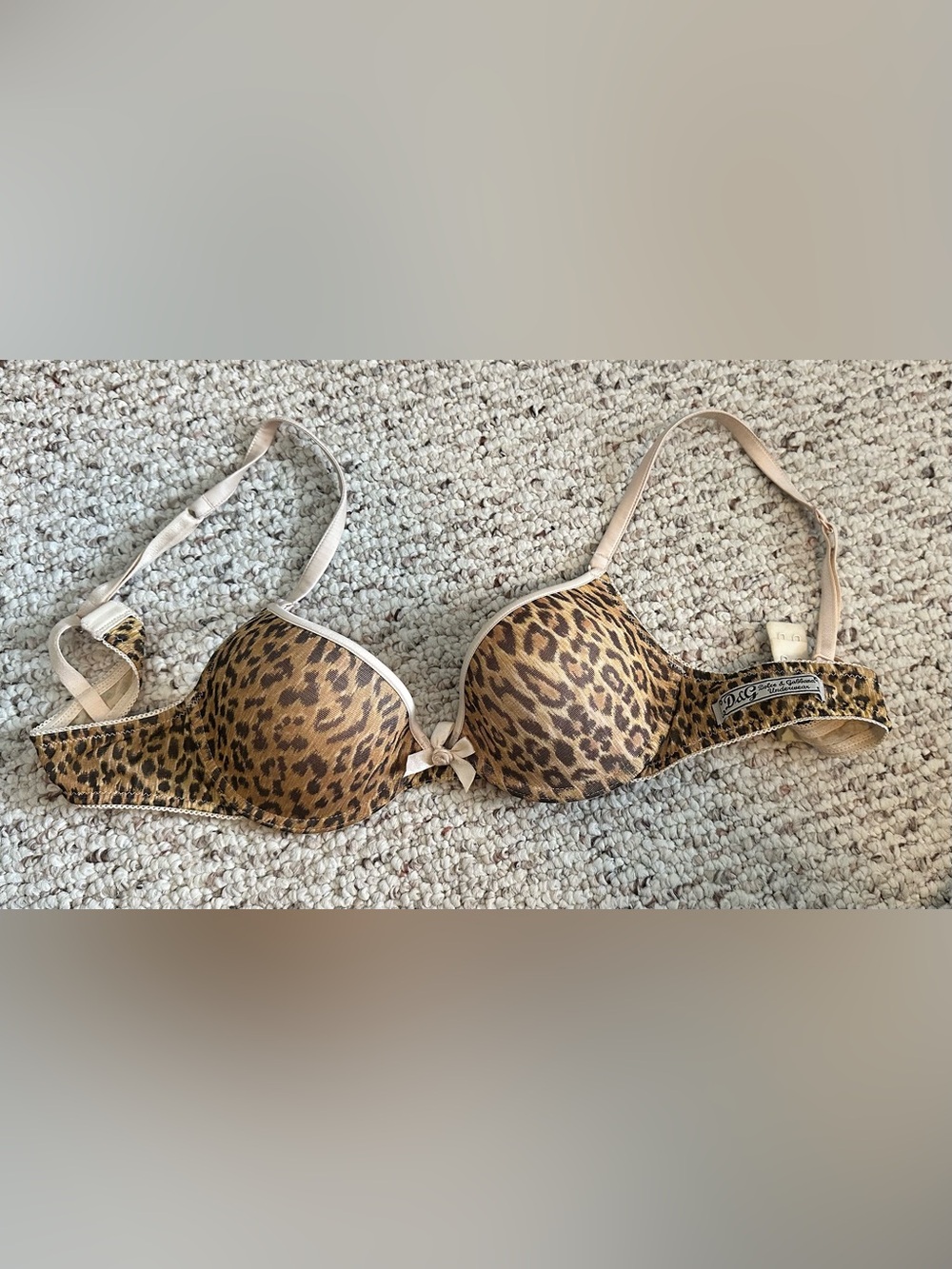 Vintage Dolce & Gabbana Leopard Print Padded Bra in Beige and Brown 32A